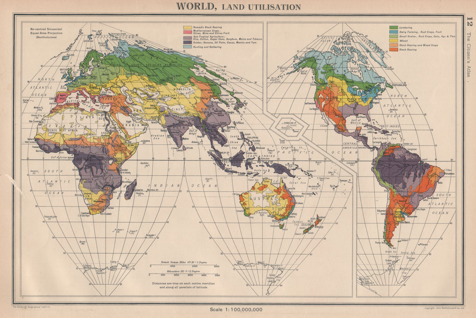WORLD LAND UTILISATION. Farm types. nomadic dairy stock rearing &c 1944 map